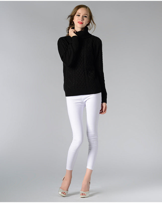 Damen Rollkragenpullover mit langen Ärmeln und Kabelstrick