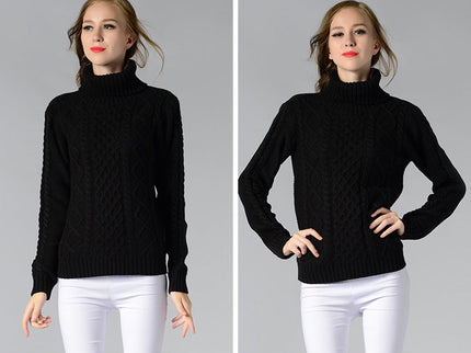 Damen Rollkragenpullover mit langen Ärmeln und Kabelstrick