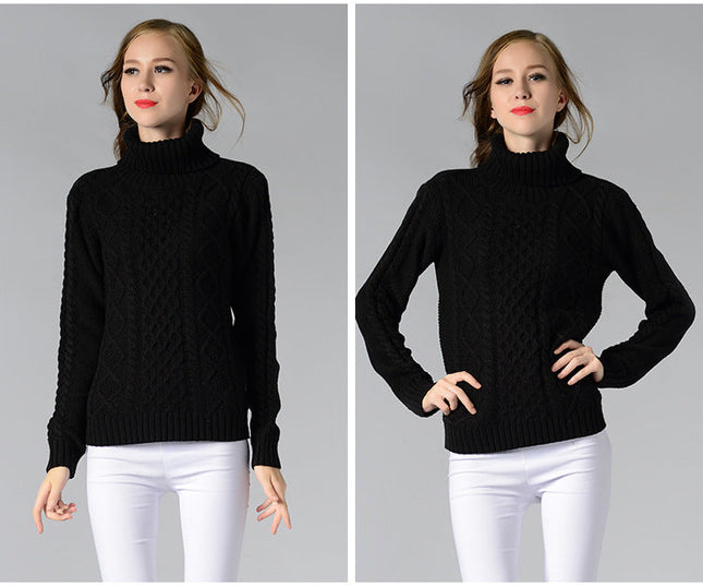 Damen Rollkragenpullover mit langen Ärmeln und Kabelstrick