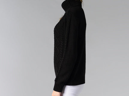 Damen Rollkragenpullover mit langen Ärmeln und Kabelstrick