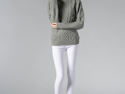 Damen Rollkragenpullover mit langen Ärmeln und Kabelstrick