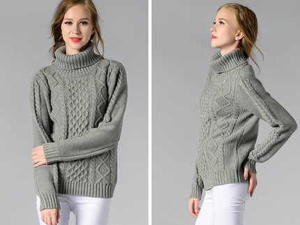 Damen Rollkragenpullover mit langen Ärmeln und Kabelstrick