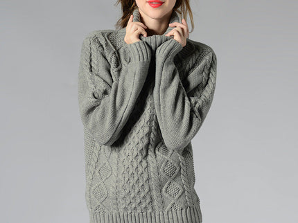 Damen Rollkragenpullover mit langen Ärmeln und Kabelstrick
