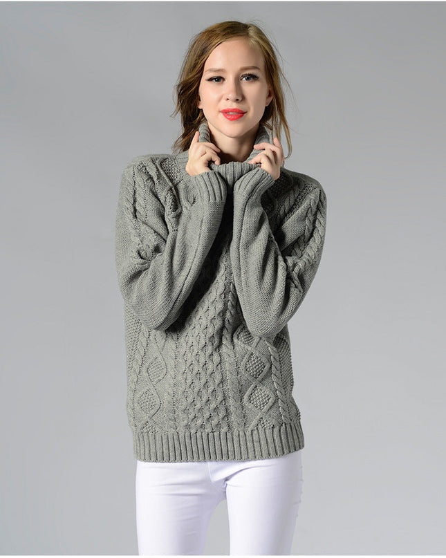 Damen Rollkragenpullover mit langen Ärmeln und Kabelstrick