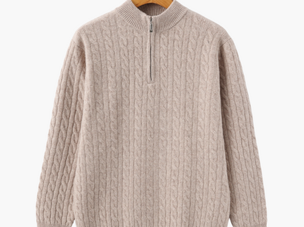 Roman | Chunky knit Herren Chasmere Pullover mit Kabelstrickmuster & Halb Reißverschluss Kragen