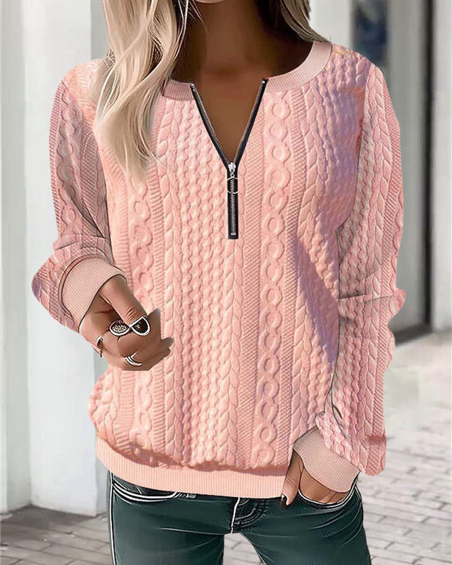 Adriana - Stylischer lässiger Strickpullover mit modischem halben Reißverschluss