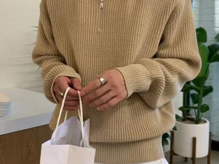 Aaron | Cozy halbem Reißverschluss Herren Gerippt Strickpullover mit Polokragen