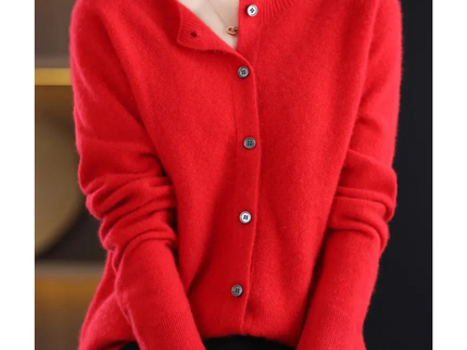 Luxuriöse Damen Strickjacke aus 100% Merinowolle mit O-Ausschnitt