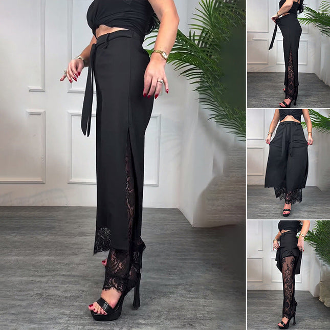Lacera™ – Stilvolle Weitbein-Hose mit Transparentem Spitzeneinsatz