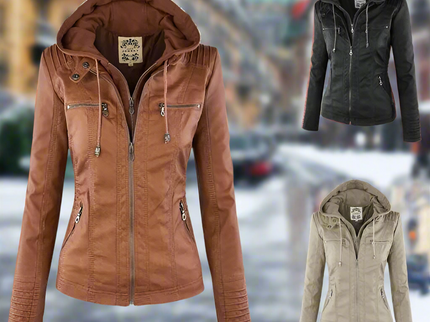 Amélie™ - Premium Lederjacke mit Kapuze