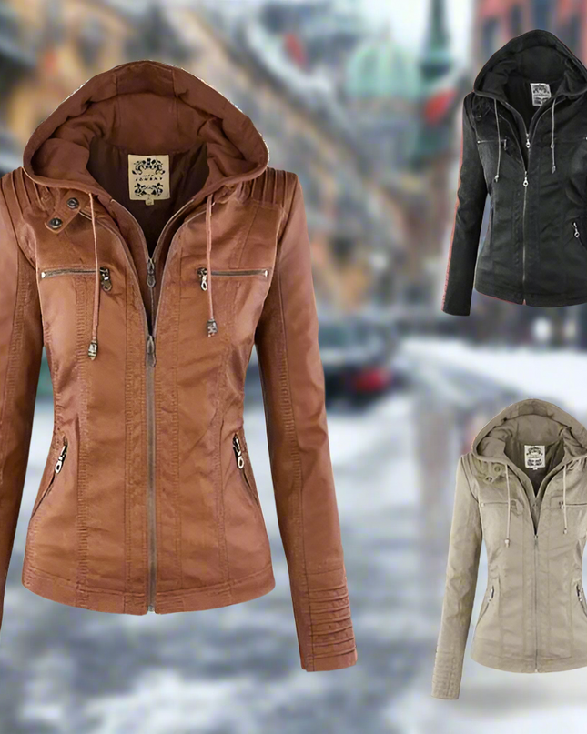 Amélie™ - Premium Lederjacke mit Kapuze
