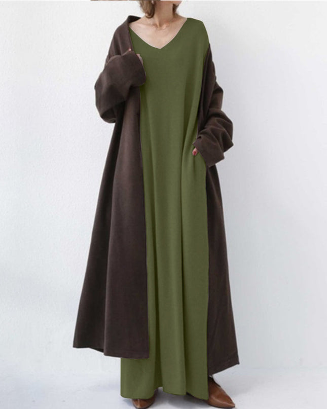 Serenya™ - Modisches Kleid mit langen Ärmeln und V-Ausschnitt