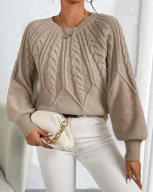 Damen Strickpullover – Eleganter Zopfmuster Pullover mit Rundhals