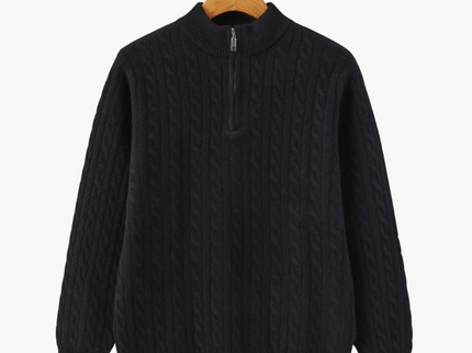 Roman | Chunky knit Herren Chasmere Pullover mit Kabelstrickmuster & Halb Reißverschluss Kragen