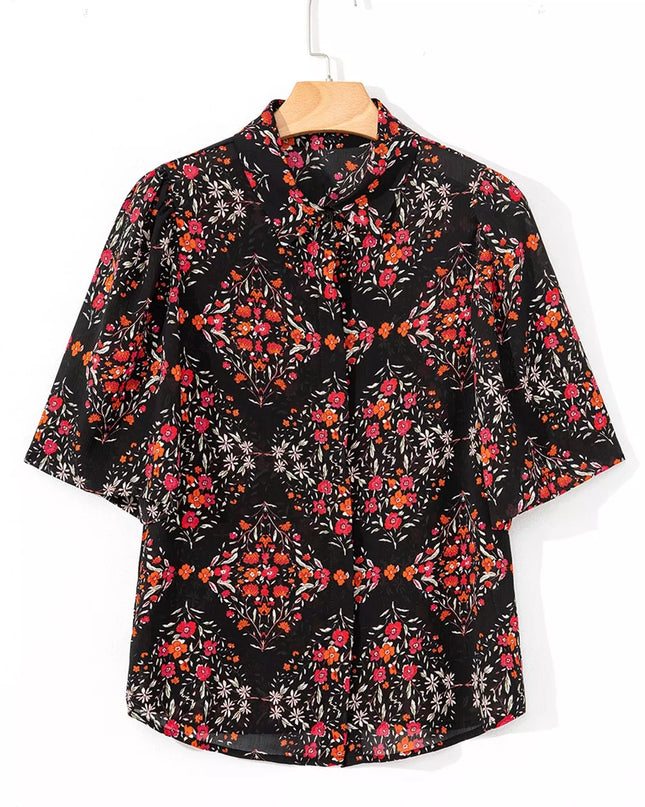 Vintage-Blumenmuster-Hemd mit Knöpfen