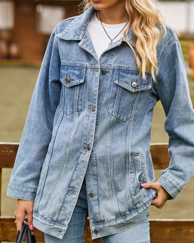 Lidi - Button Down Jeansjacke aus gewaschenem Denim