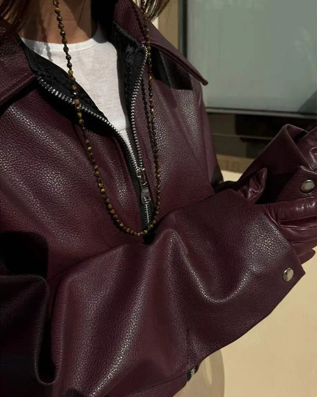 Trendige Bordeaux Lederjacke