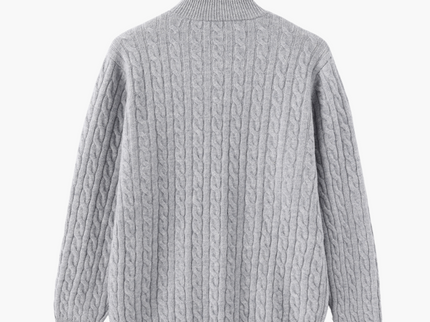 Roman | Chunky knit Herren Chasmere Pullover mit Kabelstrickmuster & Halb Reißverschluss Kragen