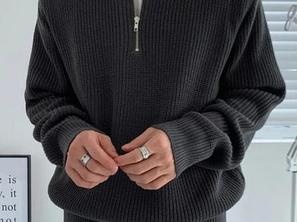 Aaron | Cozy halbem Reißverschluss Herren Gerippt Strickpullover mit Polokragen