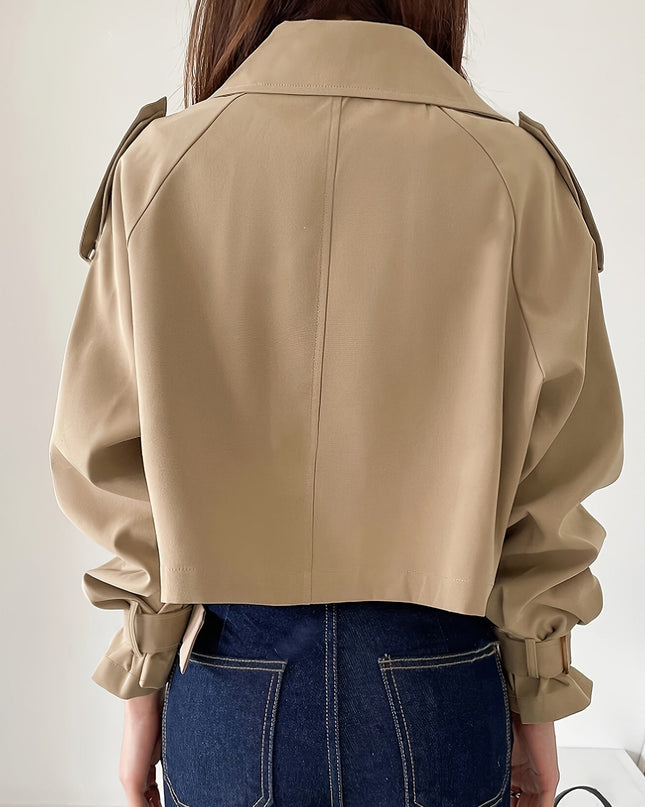 Evelyn - Stylischer khakifarbener Trenchcoat mit Reverskragen und schickem Federverschluss für Frauen