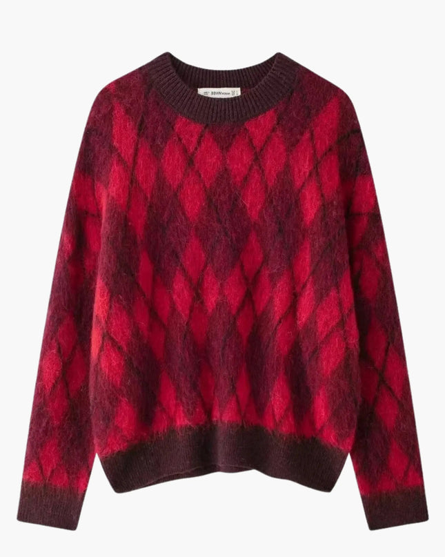 Zelda | Vintage Rot Argyle Muster Pullover stricken