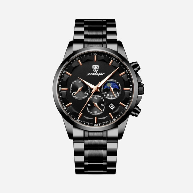 Luxus-Sportuhr für Herren mit Quarzwerk, Chronograph und Lederarmband