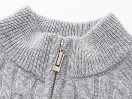 Roman | Chunky knit Herren Chasmere Pullover mit Kabelstrickmuster & Halb Reißverschluss Kragen