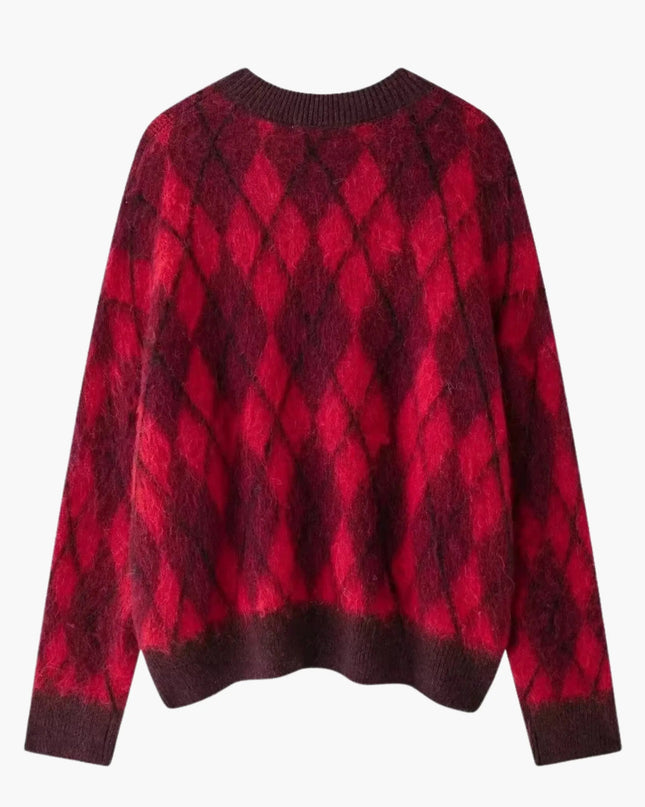 Zelda | Vintage Rot Argyle Muster Pullover stricken