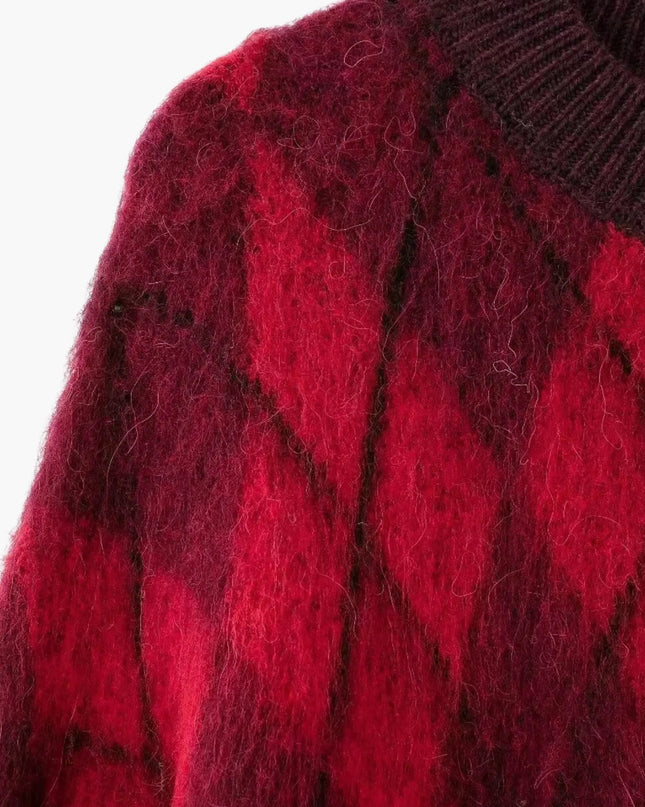 Zelda | Vintage Rot Argyle Muster Pullover stricken