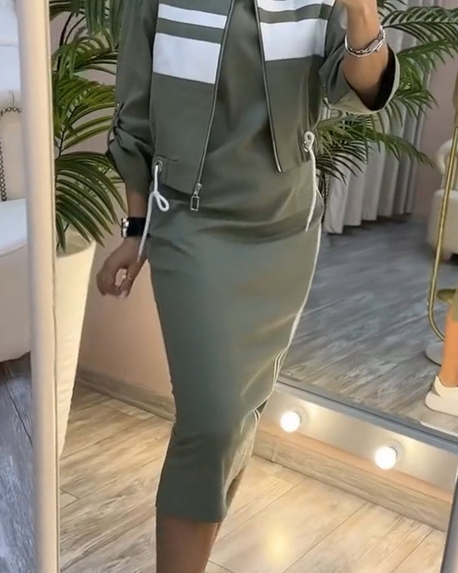 Feyra™ - Lässiges und Stilvolles Set mit Rundhalsausschnitt-Kleid und Jacke für Damen