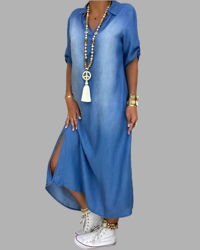 Andrea™ – Langes Kleid in Jeansoptik mit Seitenschlitz