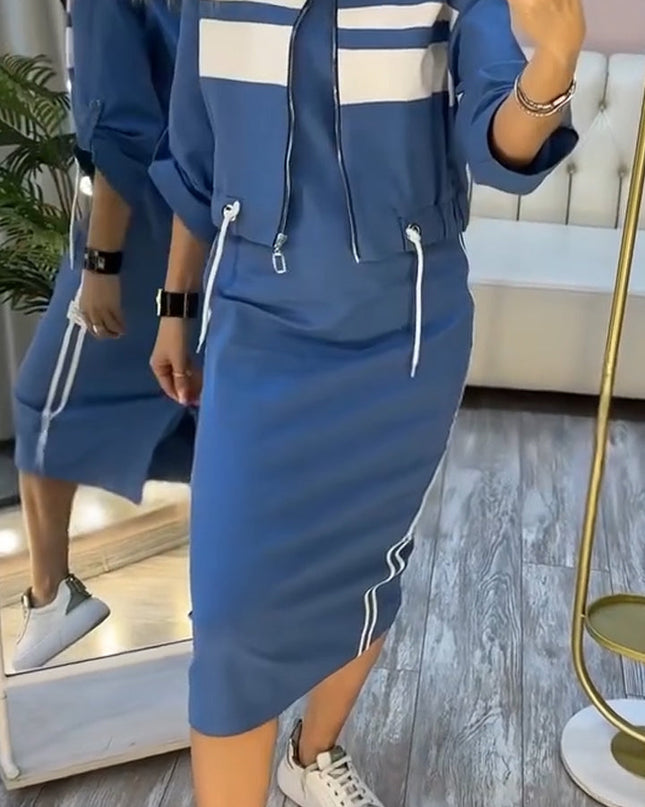 Feyra™ - Lässiges und Stilvolles Set mit Rundhalsausschnitt-Kleid und Jacke für Damen