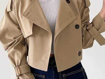 Evelyn - Stylischer khakifarbener Trenchcoat mit Reverskragen und schickem Federverschluss für Frauen