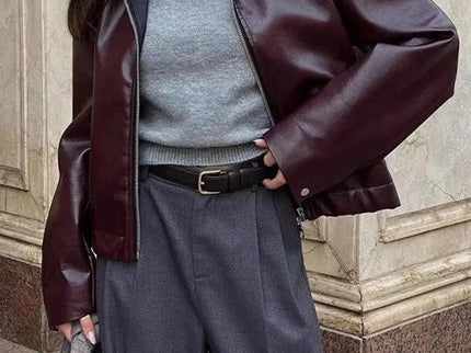 Trendige Bordeaux Lederjacke