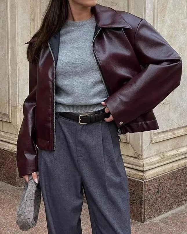 Trendige Bordeaux Lederjacke