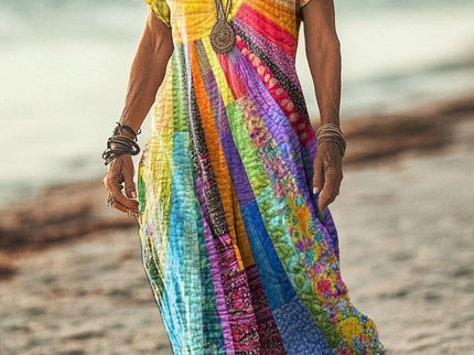 Nery™ – Kleid mit Farbstreifen und V-Ausschnitt