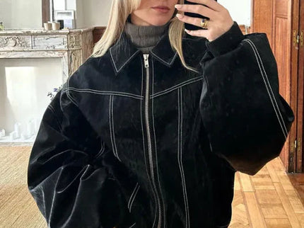 Übergroße Vintage-Lederjacke für lässigen schicken Stil