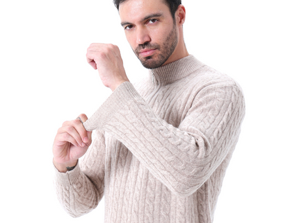 Roman | Chunky knit Herren Chasmere Pullover mit Kabelstrickmuster & Halb Reißverschluss Kragen