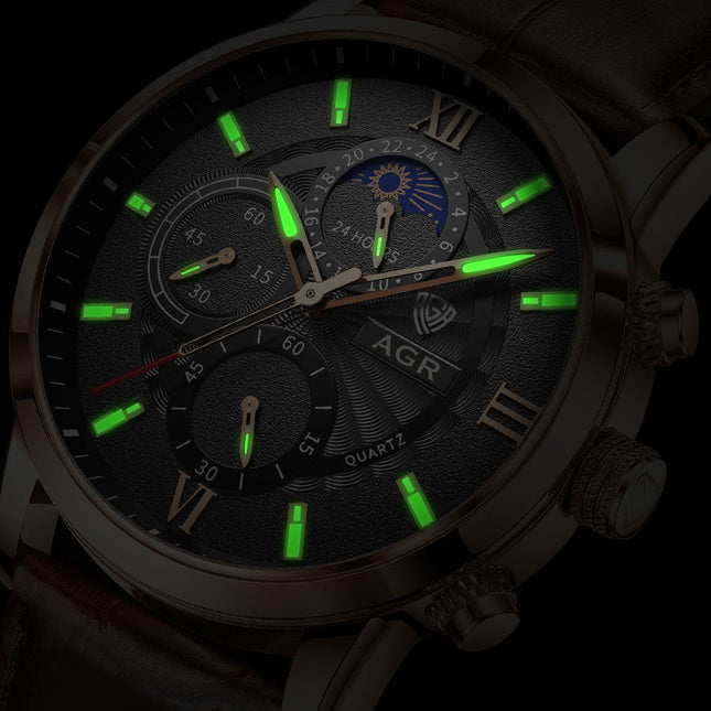 Luxus Quarz Uhr mit Lederarmband