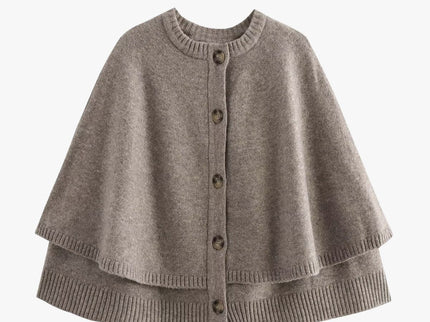 Chloë | Strick-Cape mit Knöpfen und Gestuftem Saum