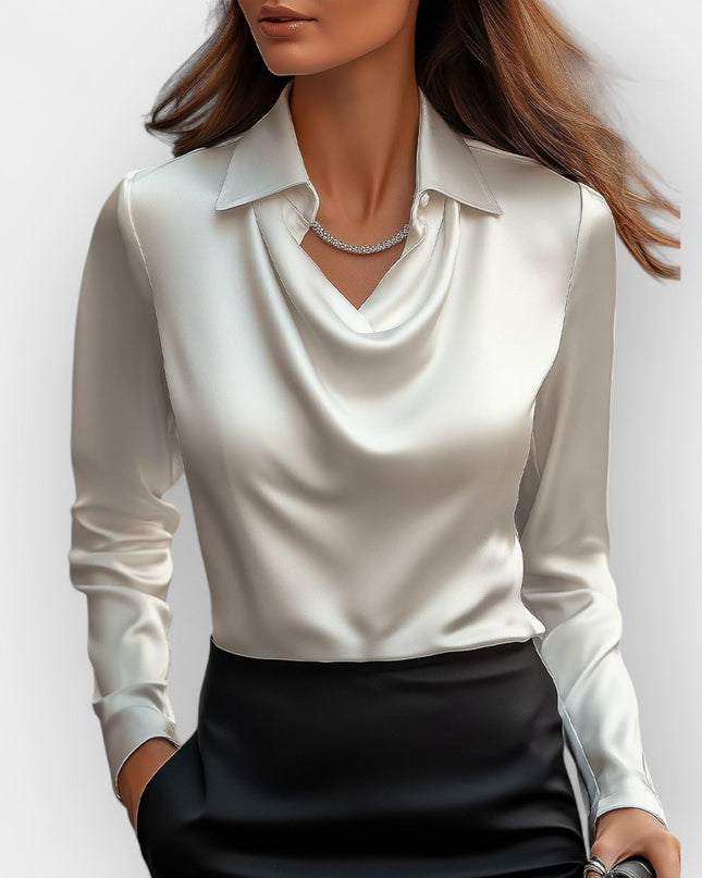 Satinbluse Damen | elegante Bluse mit fließendem Wasserfallkragen