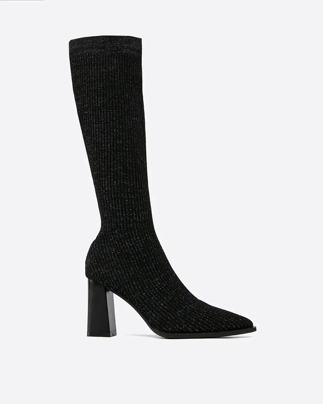 AMELIA - Trendige hohe Strickstiefel mit bequemem Blockabsatz
