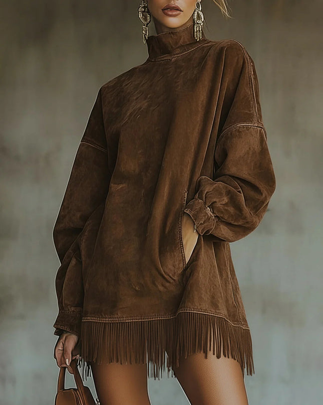 Darcie | Tunika-Kleid aus Wildleder mit Fransen