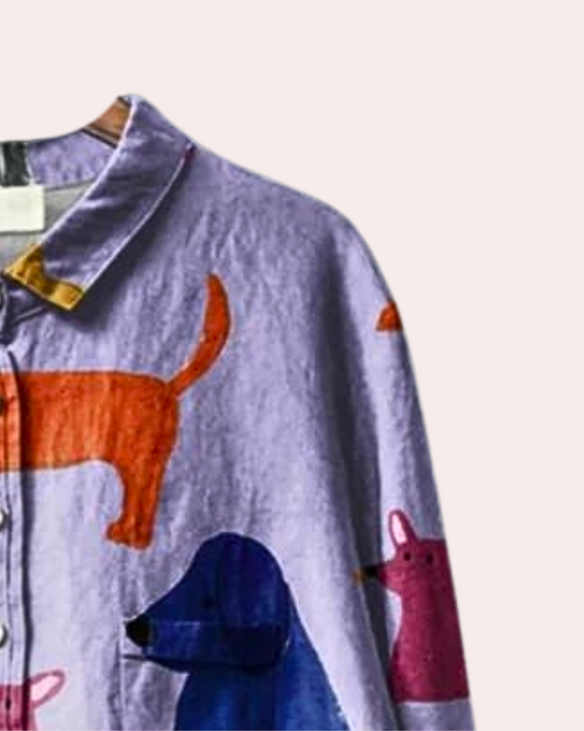 Sommerfeld | Lange Damenbluse mit verspieltem Hundeprint