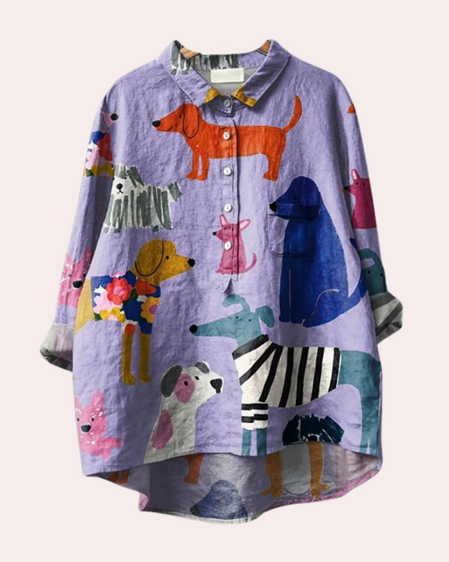 Sommerfeld | Lange Damenbluse mit verspieltem Hundeprint
