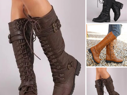Lulu - Vintage-inspirierte Schnürstiefel mit modischer Schnallenverzierung