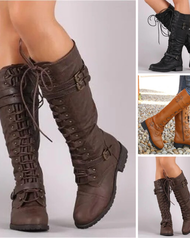 Lulu - Vintage-inspirierte Schnürstiefel mit modischer Schnallenverzierung