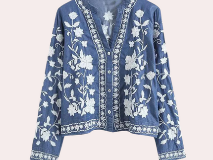 Breanne - Elegante bestickte Damenstrickjacke mit Blumendessin