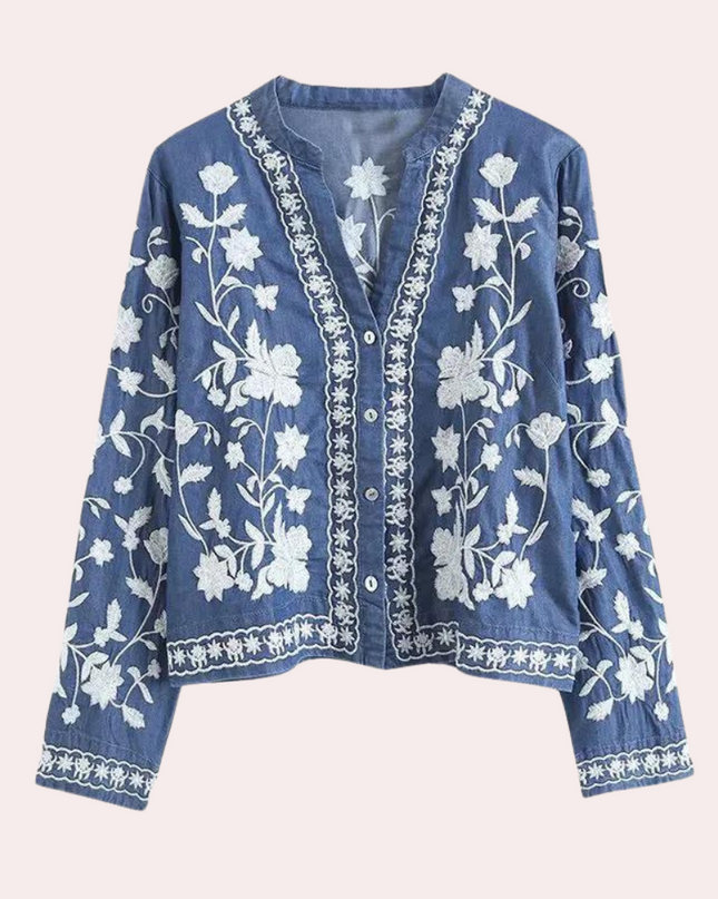 Breanne - Elegante bestickte Damenstrickjacke mit Blumendessin