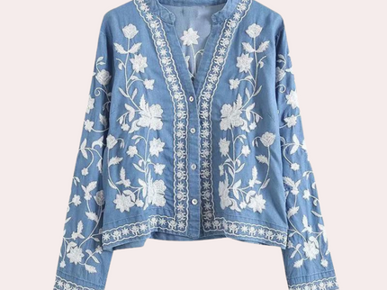 Breanne - Elegante bestickte Damenstrickjacke mit Blumendessin